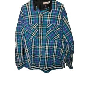 Field & Stream Mens XL Shacket‎ Aqua 100% CottonFlannel Shirt Jacket Heavy Duty